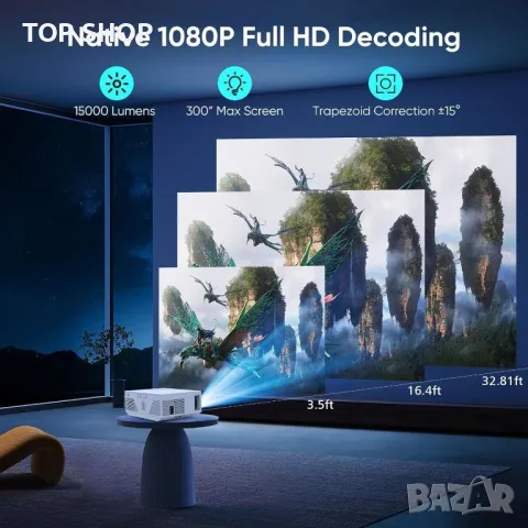 Проектор с Wifi и Bluetooth, Wielio GC05A 16000 lum с екран, снимка 11 - Плейъри, домашно кино, прожектори - 48648493