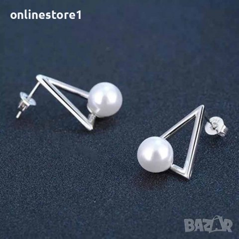 Сребърни обеци - Перли триъгълник 925 BX532, снимка 3 - Обеци - 39122775