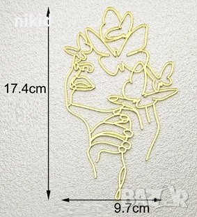 7 вид Абстрактно дамско лице с пеперуди златен контур топер украса декор торта, снимка 2 - Други - 40523204