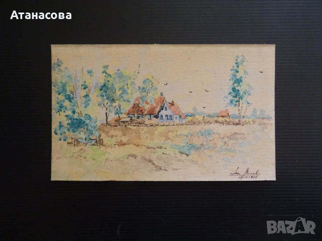 АТАНАС ЛОЛОВ картина "Пейзаж" акварел 1955 г #1