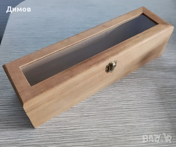 Дървена кутия за вино със стъкло 