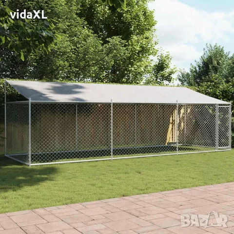 vidaXL Кучешка клетка с покрив и врата сив 6x2x2 м поцинкована стомана, снимка 3 - За кучета - 56146780