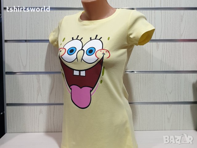 Нова дамска тениска с трансферен печат Спондж боб, снимка 8 - Тениски - 31116573