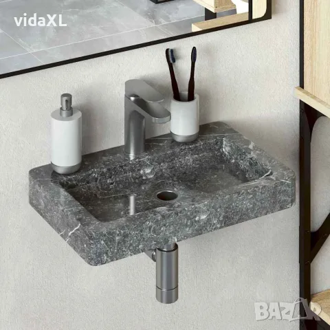 vidaXL Стенна мивка сива 38x24x6,5 см мрамор, снимка 2 - Мивки - 56146140