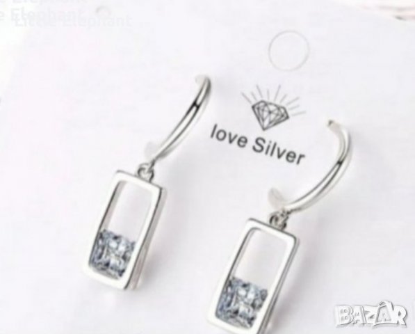 Висящи сребърни обеци с кристали,white/нови, снимка 1
