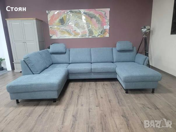 ПРОМОЦИЯ!!! Син ъглов П образен диван от плат LS404520