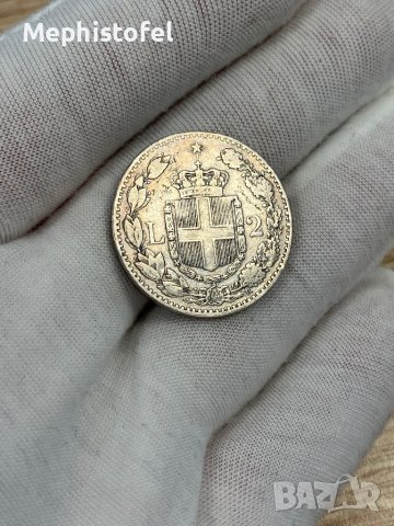 2 лири 1884 г, Кралство Италия - сребърна монета, снимка 6 - Нумизматика и бонистика - 44159433