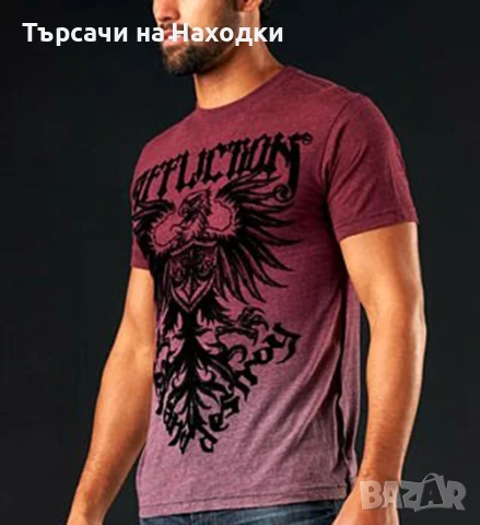 Мъжка тениска Affliction Employ Seek & Destroy Burgundy Red червена S Small