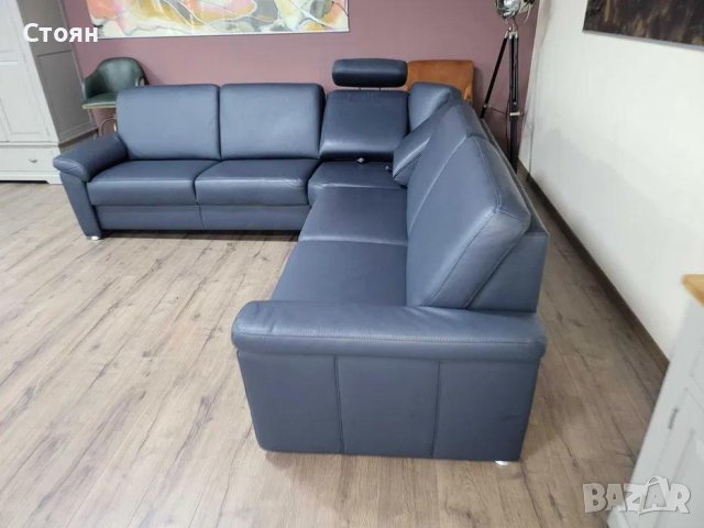 Син кожен ъглов диван Vercelli Belvita, снимка 3 - Дивани и мека мебел - 44246034