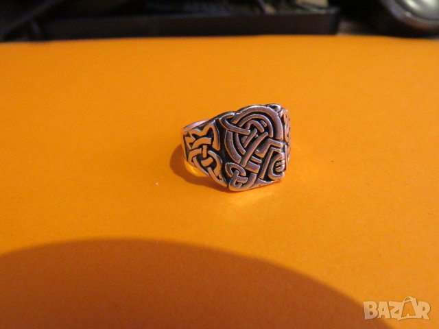 Старинен Мъжки сребърен пръстен  орнаменти викингски възел  - символът на вечноста., снимка 2 - Пръстени - 37536681
