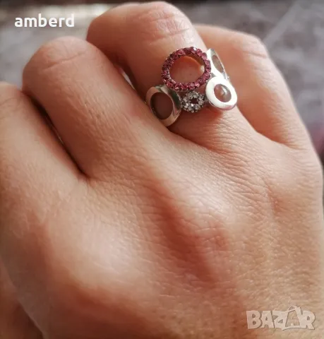 Страхотен сребърен пръстен с розови циркони - модел R016, снимка 3 - Пръстени - 48595206