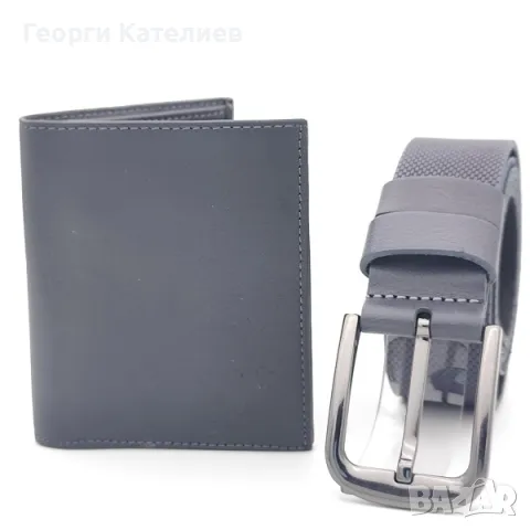 Колан и портмоне за мъж в сиво-Подаръчен комплект Код на продукта:M-0035
