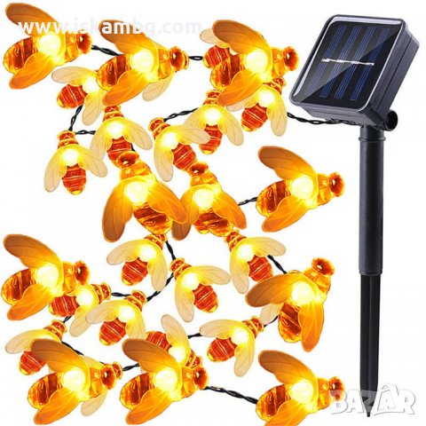 Градински декроративни лампи гирлянди със соларен панел пчелички - код 3702