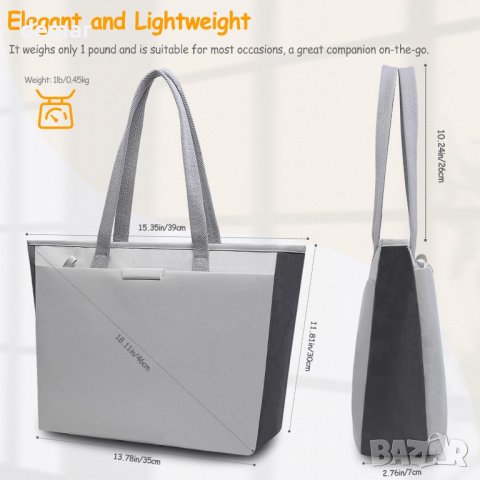 Дамска чанта водоустойчива с отделения за лаптоп - светлосива, снимка 4 - Чанти - 42796468