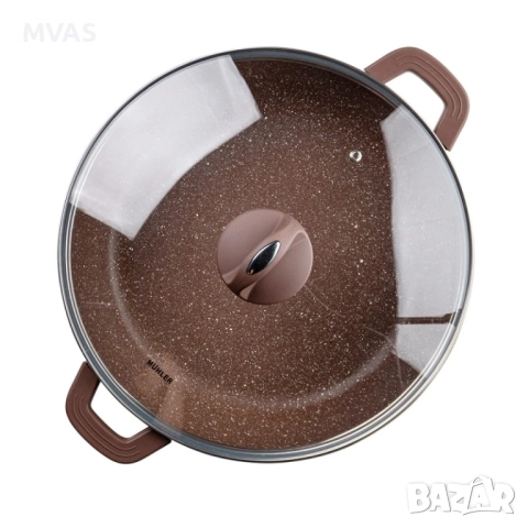 Нова -60% Голяма плитка тенджера с капак Muhler 32x7.5cм, 4.3L, снимка 2 - Съдове за готвене - 52420915