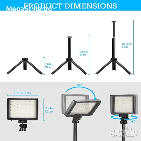 Комплект LED Видео Осветление (2 броя) – 5600K с Мини Триподи и Цветни Филтри, снимка 3 - Светкавици, студийно осветление - 55739133