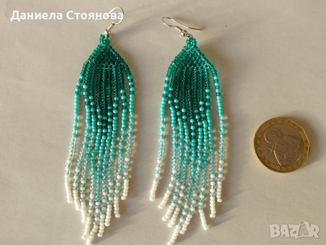 Обеци в тюркоазено синьо-зелено в бохемски стил