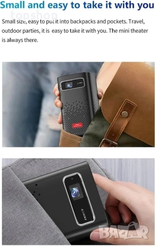 Мини проектор за пътуване C900 1080P Max 4K, WiFi и BT5, Android 9.0 Smart DLP проектор, сензорен..., снимка 6 - Плейъри, домашно кино, прожектори - 51628714