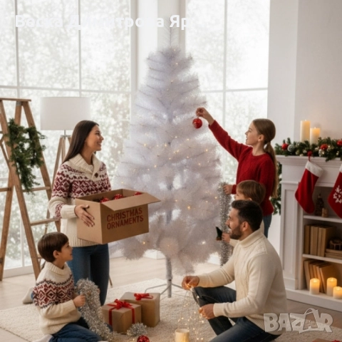 Изкуствена коледна елха в бяло – пухкав снежен ефект, снимка 5 - Декорация за дома - 52288093