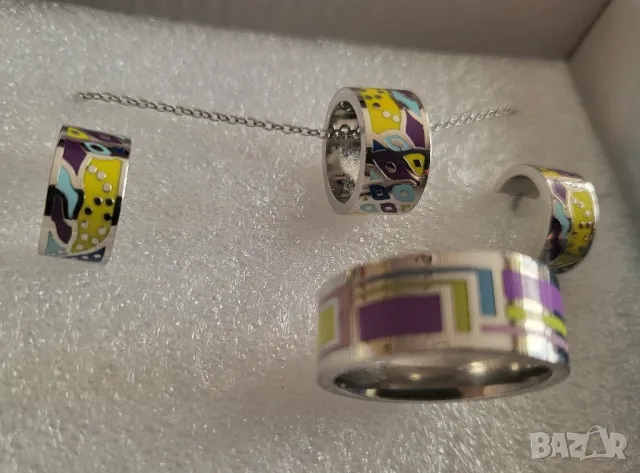 Комплект колие, обеци и пръстен, снимка 6 - Бижутерийни комплекти - 48666563