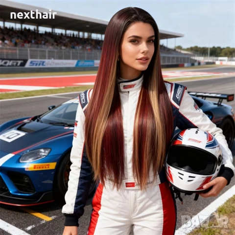 Омбре перука 13×4 с дантела - екстравагантен микс от червени и руси кичури, 90 см, снимка 2 - Аксесоари за коса - 52566967