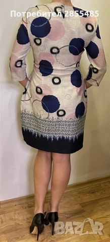 Рокля ванилия с черно, розово и синьо, снимка 3 - Рокли - 52016453