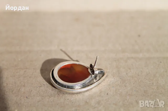 Дамски сребърни обеци с камъни маркезити и карнеол, снимка 4 - Обеци - 48425766