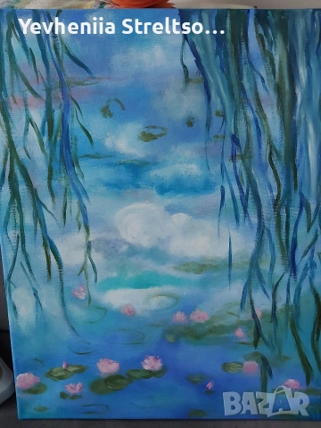 Картина маслом ВОДЯНЫЕ ЛИЛИИ КЛОДА МОНЕ. 