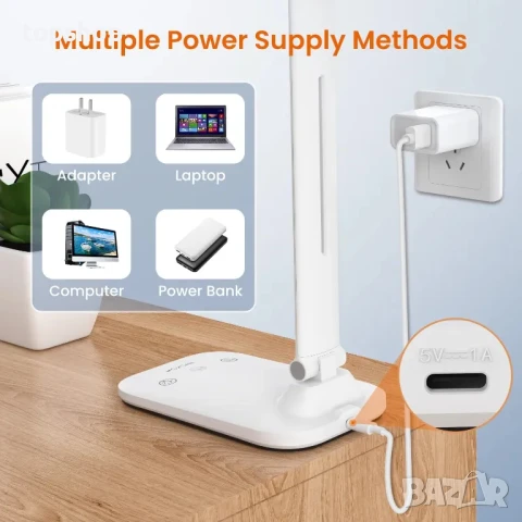 НОВА LED настолна лампа, USB type C, сгъваема, 5 цвята на осветление и 100%~15% нива на яркост, снимка 7 - Настолни лампи - 50501878