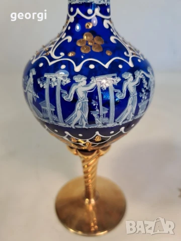 италианска арт ваза цвят кобалт с позлата , снимка 3 - Вази - 50866055