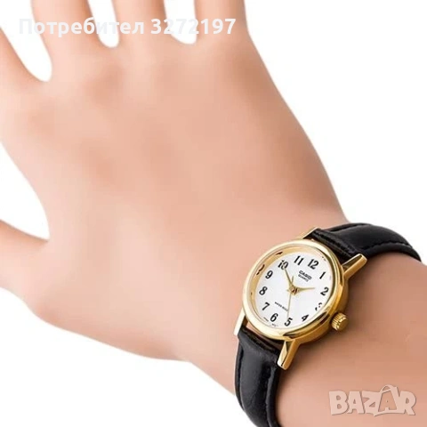 Дамски часовник Casio, черна кожена каишка, златен безел, LTP-1095Q-7B, снимка 7 - Дамски - 54357516