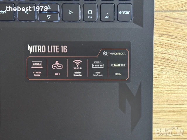 165Hz Nitro 16`i5-13420H/RTX 3050-6GB/16GB DDR5/512GB SSD/WQXGA, снимка 4 - Лаптопи за игри - 53275581