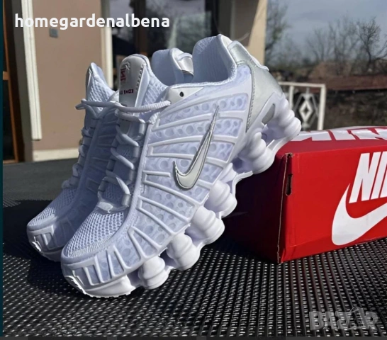 Мъжки маратонки Nike Shox TL — изцяло бели — пружинираща подметка — номера 36-46