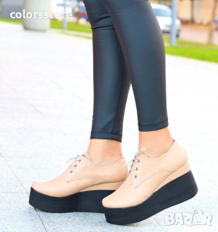 Обувки на платформа - бежова кожа - 120K, снимка 2 - Дамски ежедневни обувки - 38003854