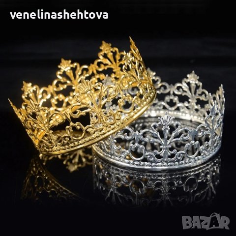 Сребриста Златиста корона коронка тиара за декорация украса на торта 