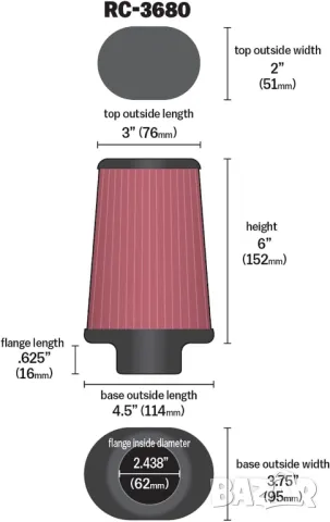 Конусен филтър К&N 62мм, снимка 2 - Аксесоари и консумативи - 49639335