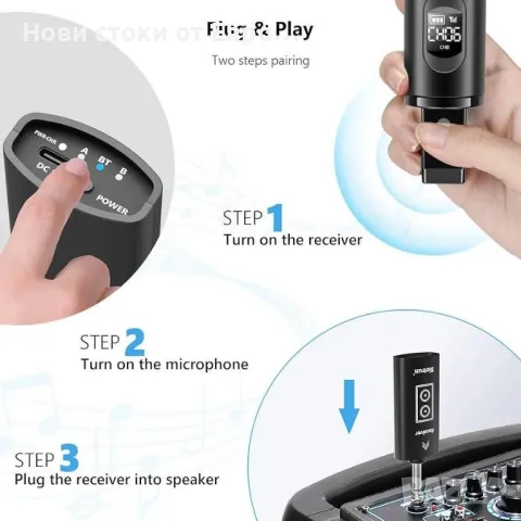 Безжичен микрофон Bietrun само за вход за микрофон, UHF метален динамичен WXM19A многофункц, снимка 3 - Микрофони - 48848106