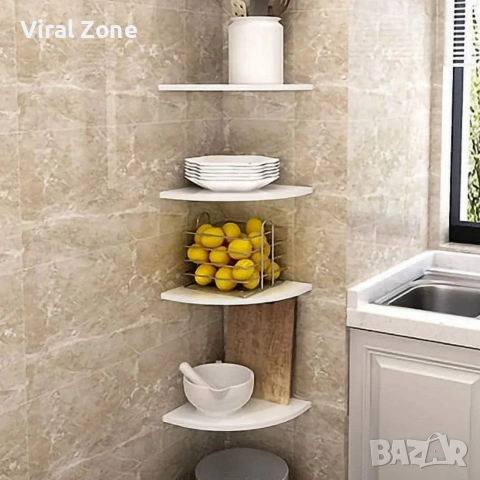 Комплект от 4 ъглови стенни рафта за съхранение – PVC, снимка 5 - Други стоки за дома - 53240009