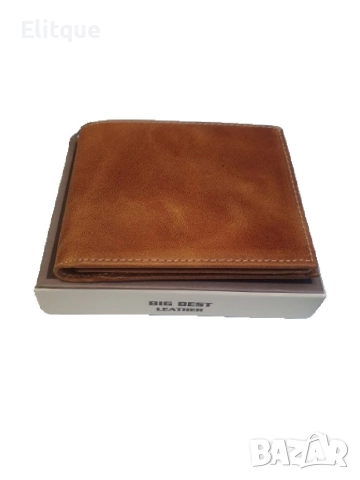 Мъжко портмоне в кафяв цвят от естествена к., снимка 6 - Портфейли, портмонета - 52895629