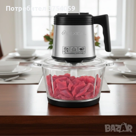 Електрически чопър Lexical LCH-1956 с 6 титаниеви ножа и стъклена купа, снимка 3 - Чопъри и пасатори - 53084614