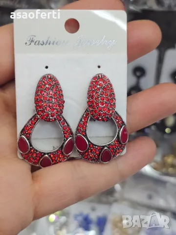 Луксозни Обеци с червени кристали#14525-3
