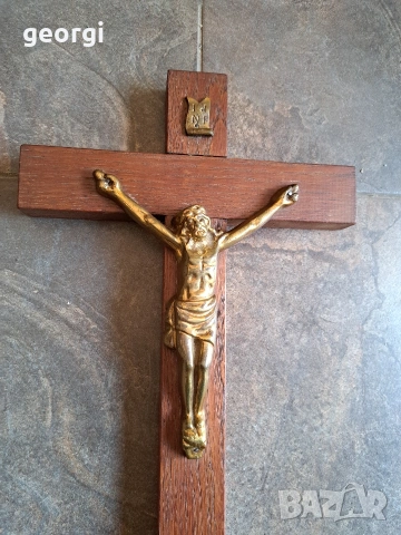 кръст разпятие Исус Христос дъб и бронз 32/3, снимка 3 - Антикварни и старинни предмети - 53141728