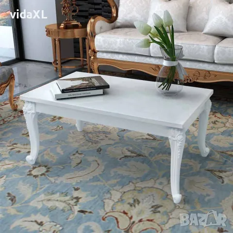 vidaXL Маса за кафе, 100x60x42 cм, силен гланц, бяла, снимка 2 - Маси - 56146390