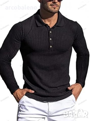 Нова мъжка блуза с висока еластична вертикална лента с дълъг ръкав, 8цвята - 023, снимка 6 - Блузи - 39800252