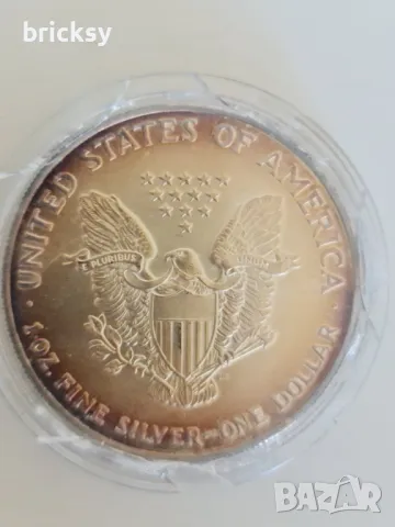 1 унция сребърна монета Американски орел 2007 рядка патина, снимка 3 - Нумизматика и бонистика - 49383653