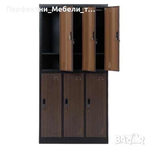 ПРОМО метален гардероб за 6 души в черно с врати орех, снимка 2 - Шкафове и рафтове - 52333863