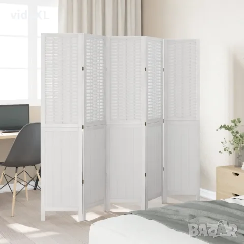 vidaXL Разделител за стая, 5 панела, бял, дърво пауловния масив, снимка 3 - Паравани - 56147362