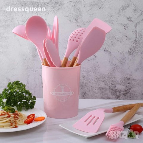 2776Силиконови кухненски прибори 12бр с поставка, снимка 11 - Прибори за хранене, готвене и сервиране - 30378961