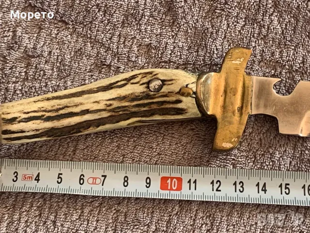 Красив кован български ловен нож с рогова дръжка-2, снимка 5 - Ножове - 47574325