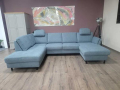 Син ъглов П образен диван от плат LS404520, снимка 1 - Дивани и мека мебел - 44701953